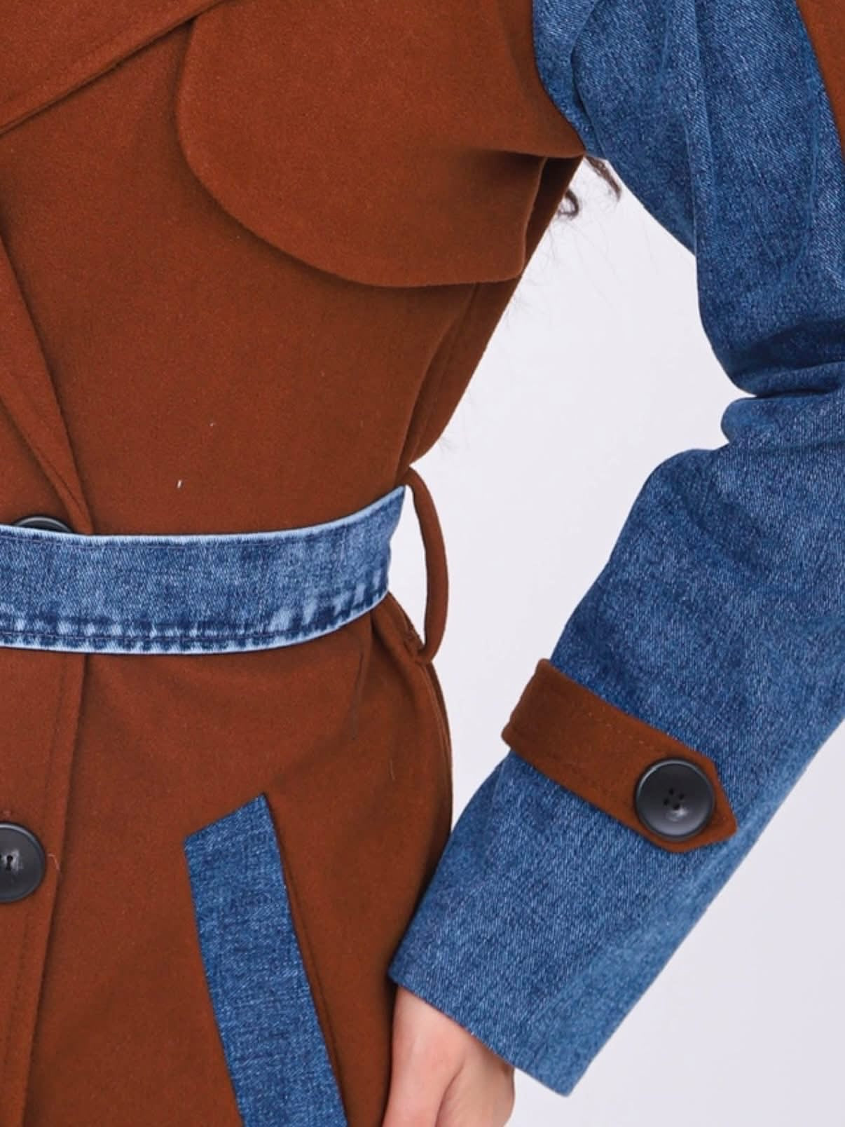 Denim Contrast Belted Coat
